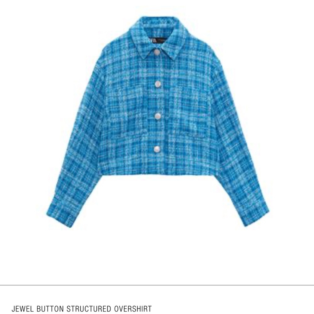 Blue Jewel Button Structured Overshirt